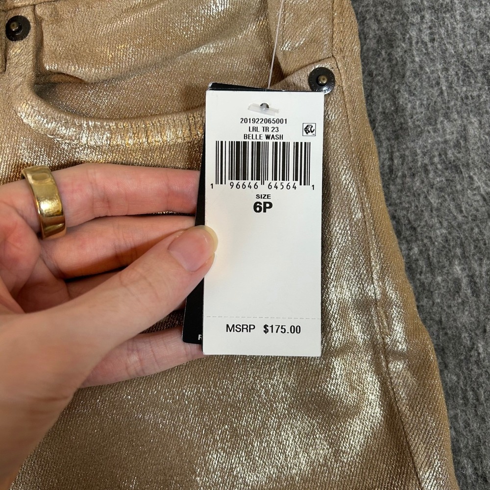 Ralph Lauren‎ Gold Metallic High Rise Straight Ankle Jeans 6P Fits 30x25 New - Picture 3 of 8